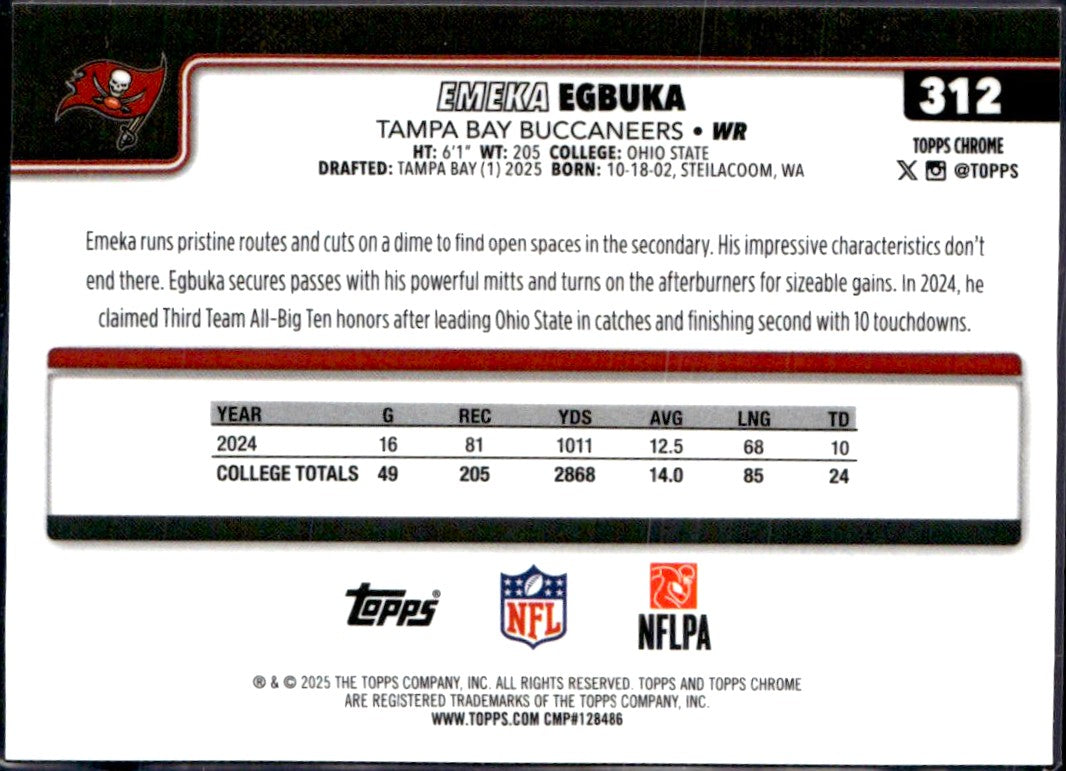 Emeka Egbuka RC 2025 Topps Chrome Variation Gold Refractor Rookie SP 40/50