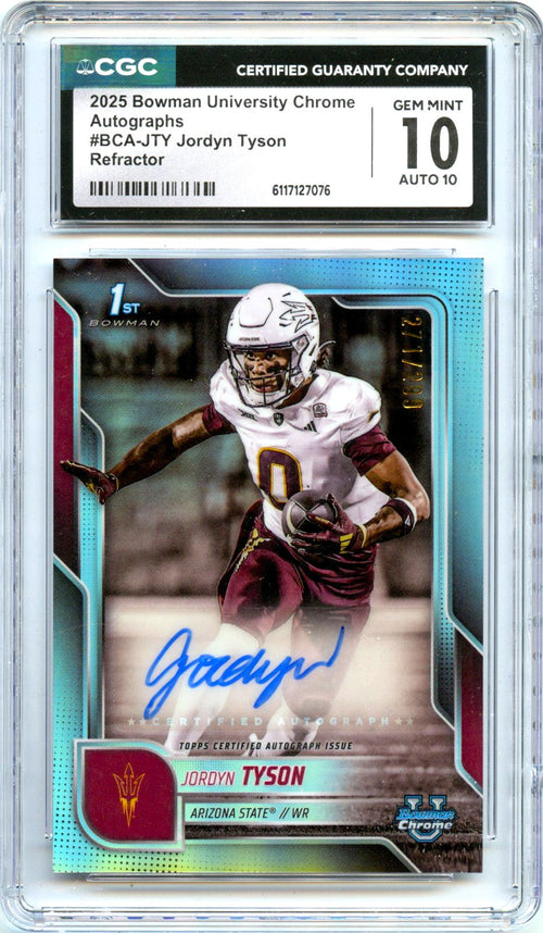 Jordyn Tyson RC 2025 Bowman U Chrome Refractor Rookie Auto SP 271/299 CGC 10