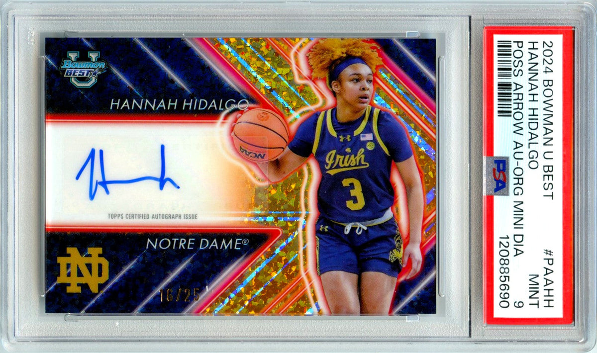 Hannah Hidalgo RC 2024 Bowman U Best Orange Mini Diamond Possession Arrow Rookie Auto 16/25 PSA 9