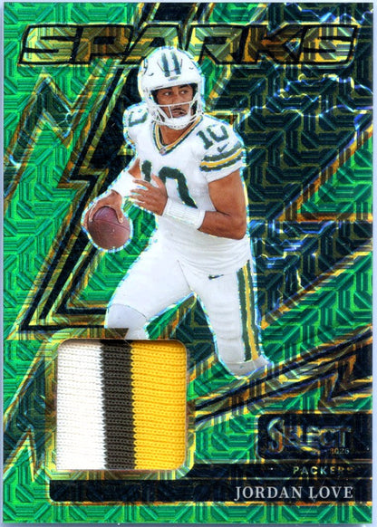 Jordan Love 2025 Panini Select Green Prizm Sparks Patch SP 4/5