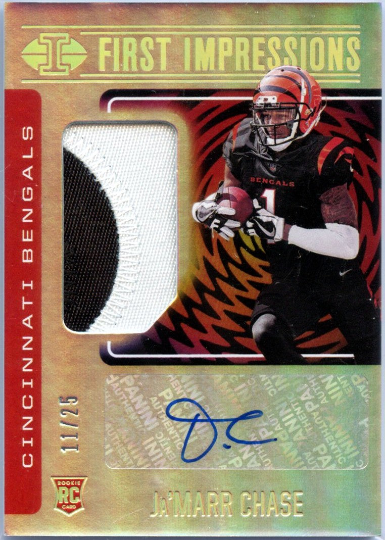 Ja'marr Chase RC 2021 Panini Illusions First Impressions Rookie Patch Auto SP 11/25