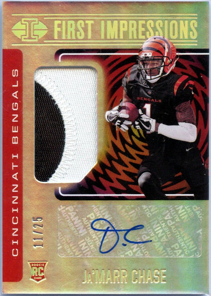 Ja'marr Chase RC 2021 Panini Illusions First Impressions Rookie Patch Auto SP 11/25