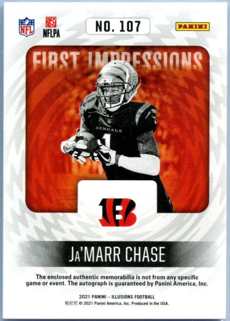 Ja'marr Chase RC 2021 Panini Illusions First Impressions Rookie Patch Auto SP 11/25