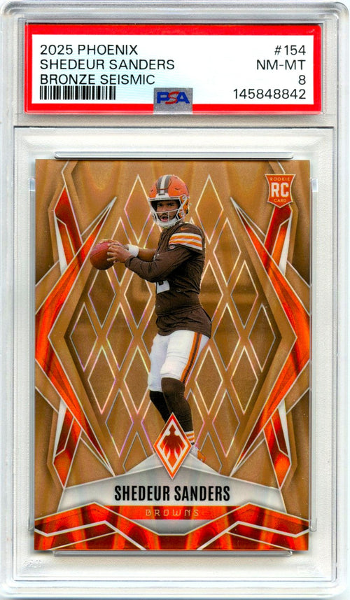Shedeur Sanders RC 2025 Panini Phoenix Bronze Seismic Rookie SP 14/15 PSA 8