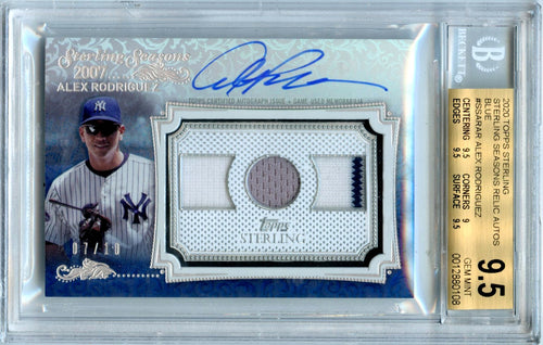 Alex Rodriguez 2020 Topps Sterling Blue Game Used Patch Auto SP 7/10 BGS 9.5