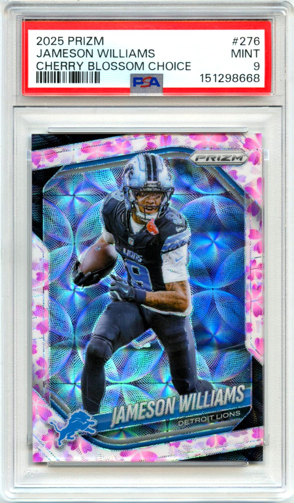 Jameson Williams RC 2025 Panini Prizm Cherry Blossom Choice SP 3/15 PSA 9