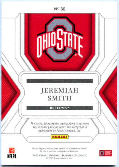 Jeremiah Smith RC 2025 National Treasures Collegiate Blue Rookie Patch Auto SP 35/49