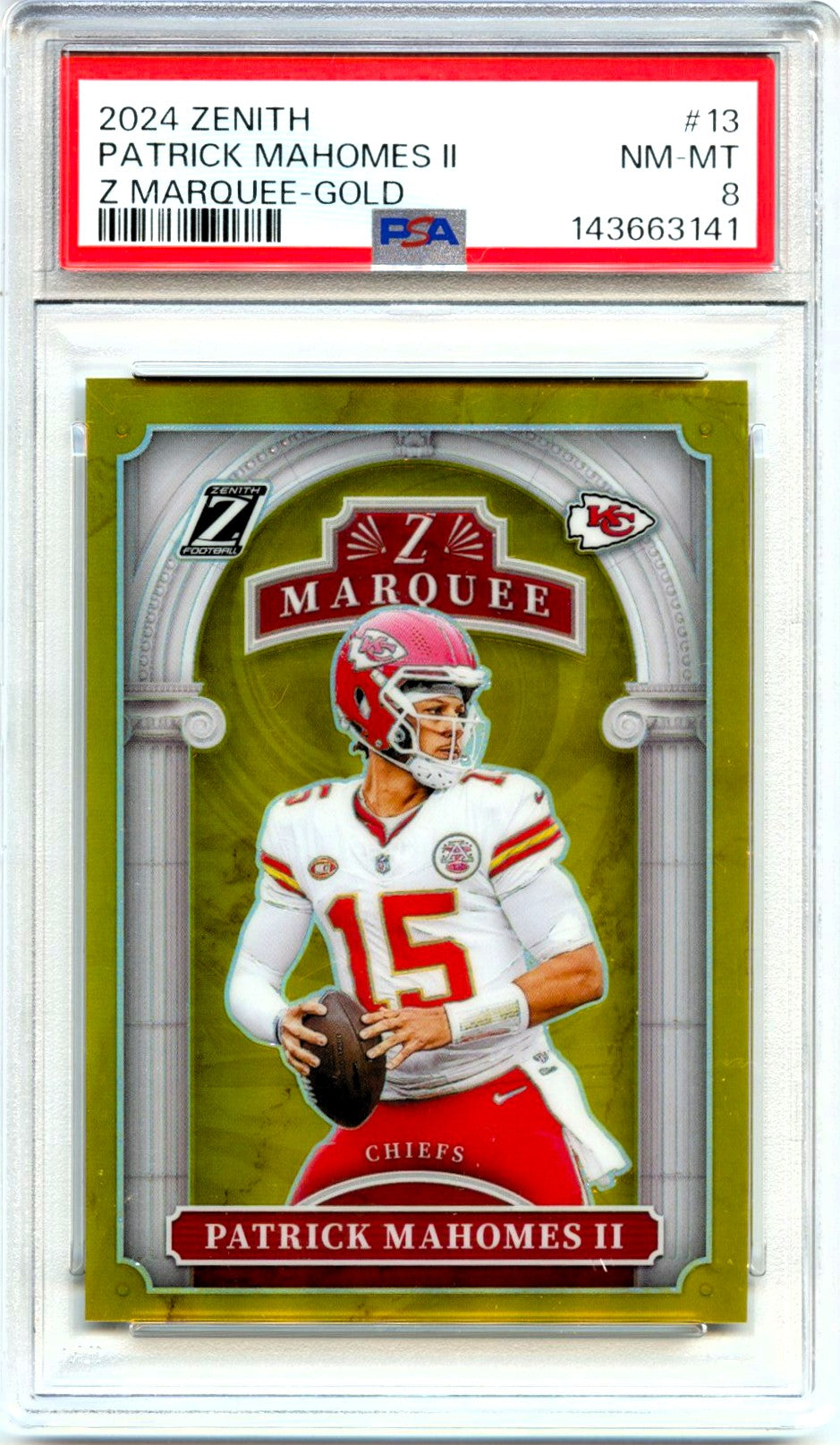 Patrick Mahomes II 2024 Panini Zenith Gold Z Marquee SP 9/10 PSA 8