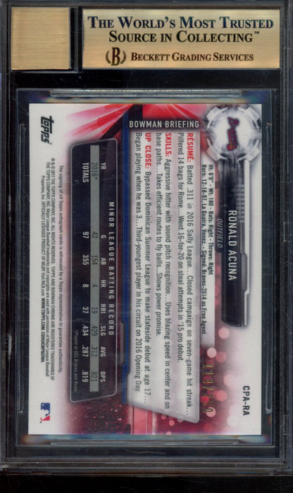 RONALD ACUNA 2017 BOWMAN CHROME PROSPECT AUTOGRAPHS PURPLE REFRACTORS BGS 9.5