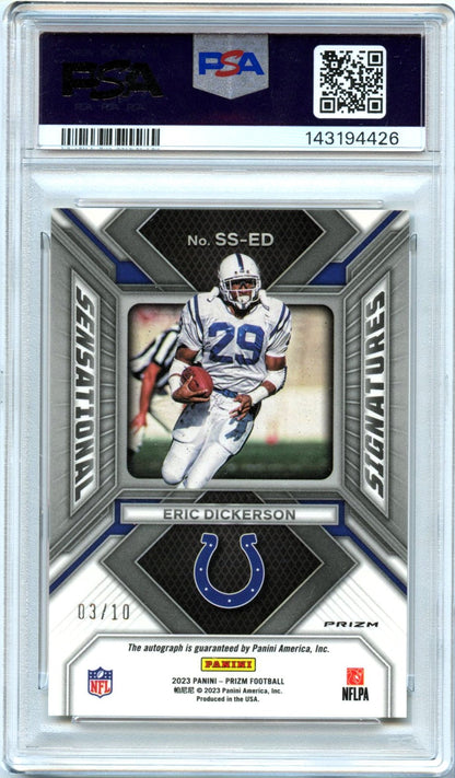 Eric Dickerson 2023 Panini Prizm Gold Sensational Auto SP 3/10 PSA 10