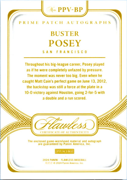 Buster Posey 2024 Flawless Holo Gold Game Used Patch Auto SP 4/10
