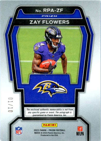 Zay Flowers RC 2023 Panini Prizm Gold Rookie Patch Auto SP 1/10