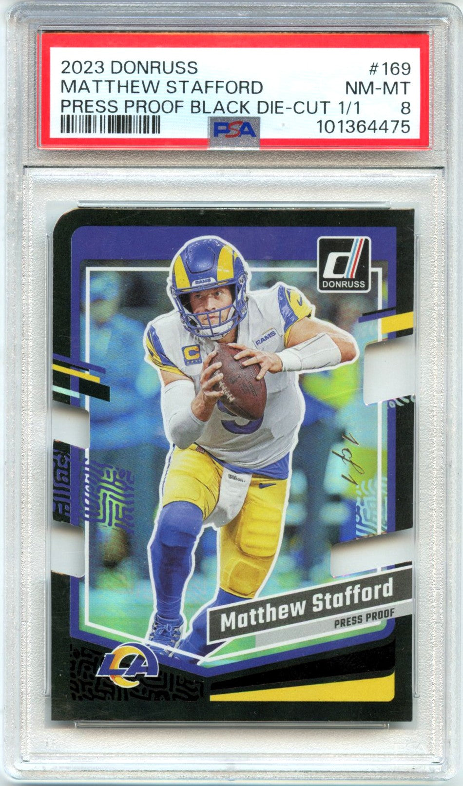 Matthew Stafford 2023 Donruss Black Die Cut Press Proof SP 1/1 PSA 8