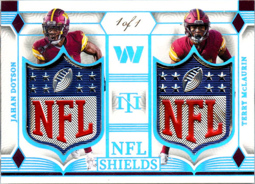 Terry Mclaurin Jahan Dotson 2023 National Treasures Platinum Dual NFL Shield Patch SP 1/1
