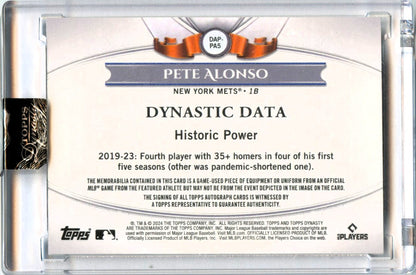 Pete Alonso 2024 Topps Dynasty Game Used Patch Auto SP 6/10