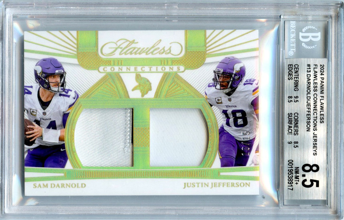 Sam Darnold Justin Jefferson 2024 Flawless Gold Connections Dual Patch SP 10/15 BGS 8.5