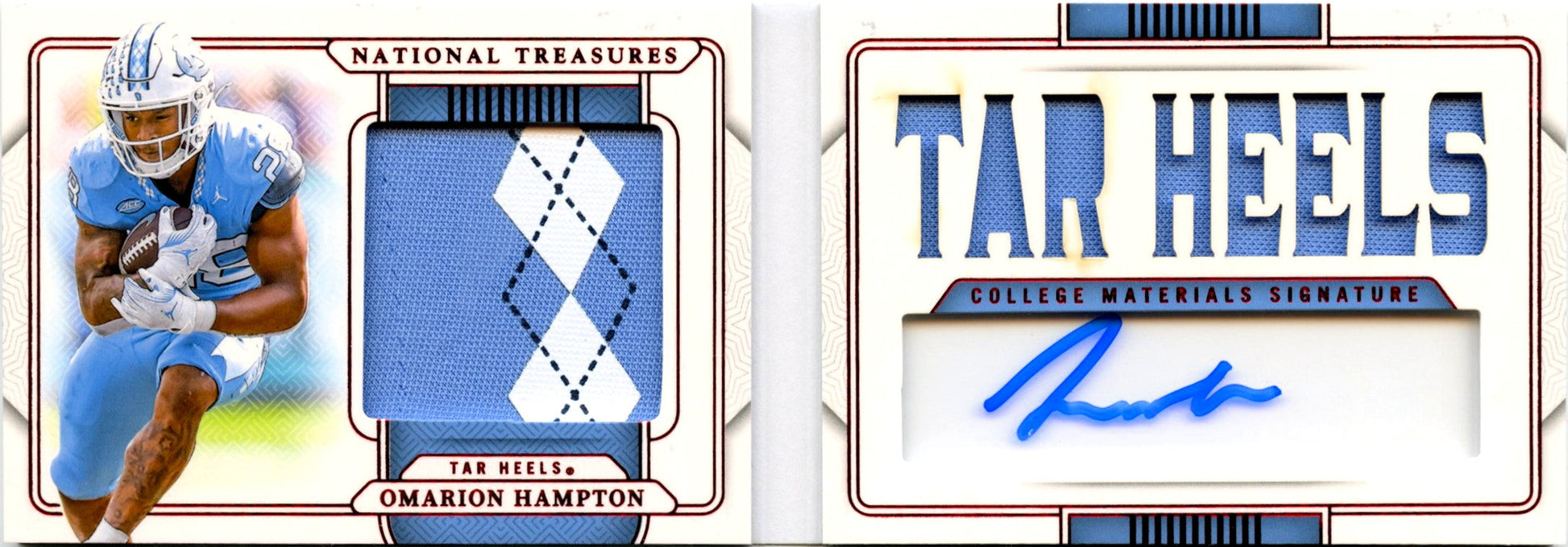 Omarion Hampton RC 2025 National Treasures Colleigate Red Booklet Rookie Patch Auto SP 1/11