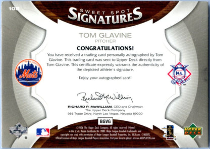 Tom Glavine 2006 Upper Deck Sweet Spot Bat Piece Auto SP 3/5