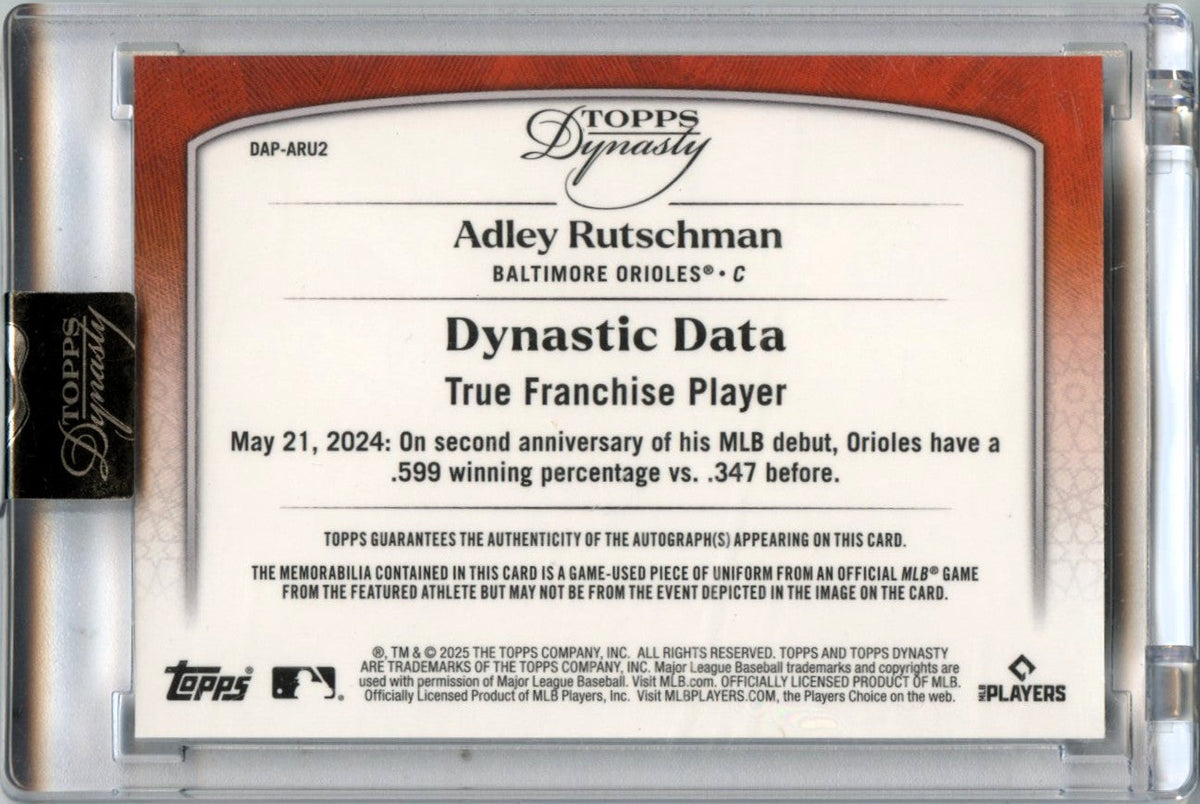 Adley Rutschman 2025 Topps Dynasty Game Used Patch Auto SP 4/5