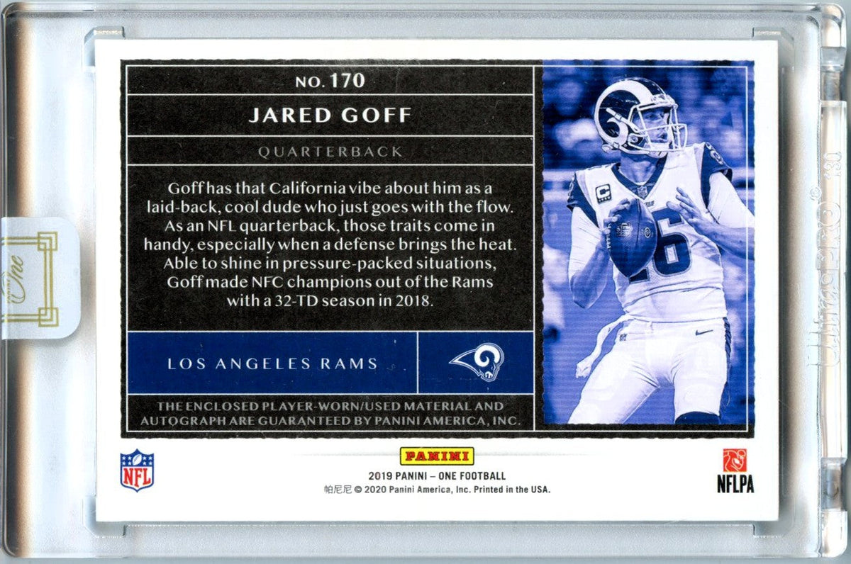 Jared Goff 2019 Panini One Red Dual Jersey Patch Auto SP 3/7