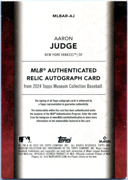 Aaron Judge 2024 Topps Museum Collection Game Used Patch Auto SP 8/15
