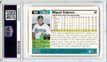 Miguel Cabrera 2005 Topps Chrome Black Refractor SP 141/225 PSA 9