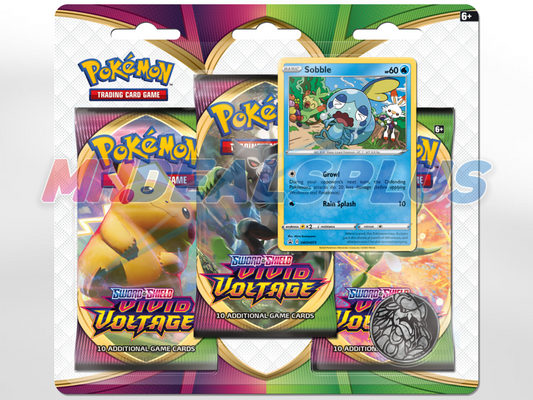 Pokemon TCG Sword & Shield Vivid Voltage 3-Pack Blister Sealed Case - 24 Blister Packs