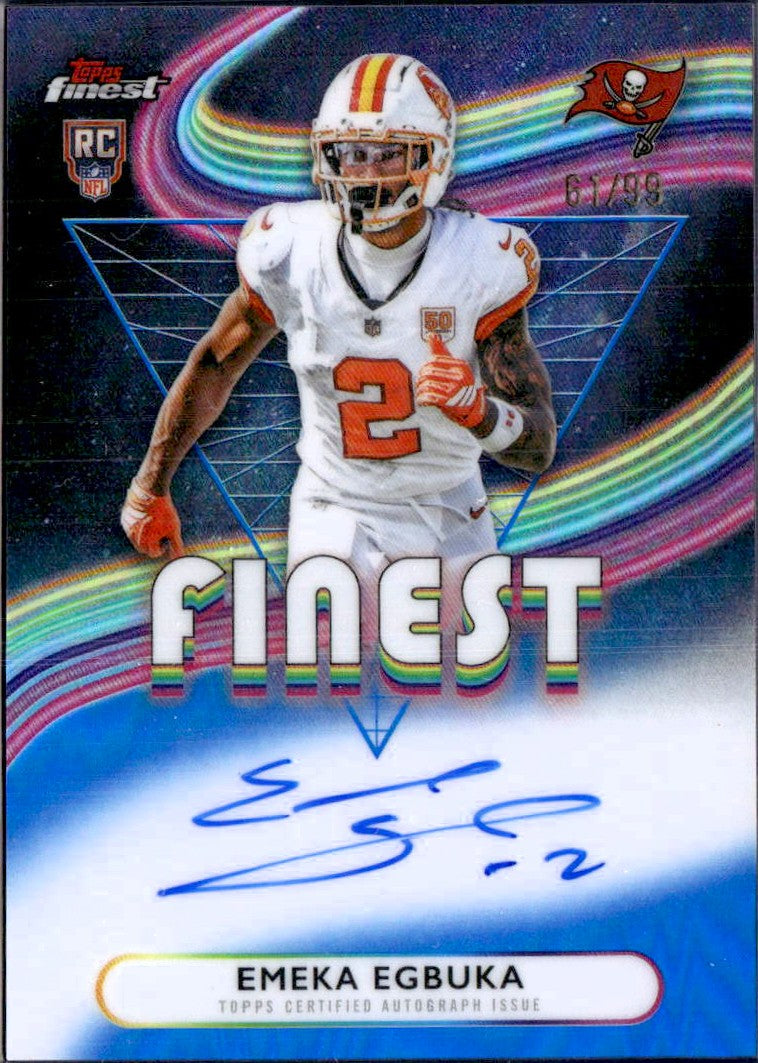 Emeka Egbuka RC 2025 Topps Finest Blue Refractor Rookie Auto SP 61/99
