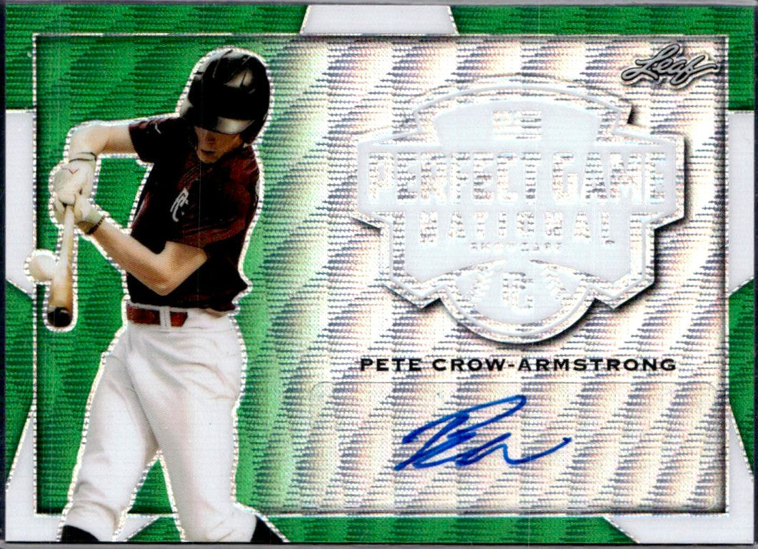 Pete Crow-Armstrong RC 2019 Leaf Metal Perfect Game Green Wave Rookie Auto SP 3/4