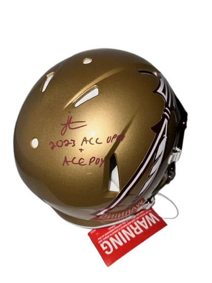 Jordan Travis Autographed "2023 ACC OPOY & ACC POY" Gold FSU Authentic Football Helmet